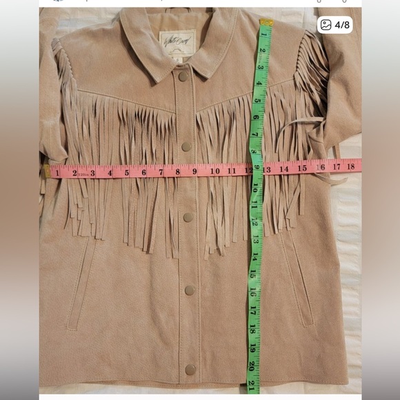 White Crow Westerner Tan Suede Leather Fringe Jacket, Size Small - Picture 16 of 16